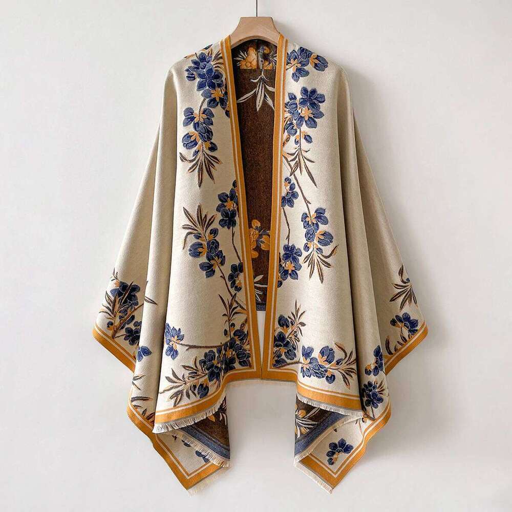 Women's Imitation Cashmere Warm Shawl Ethnic Style Cloak Fashionable Scarves Floral Print Coldproof and Windproof Scraf Z260226