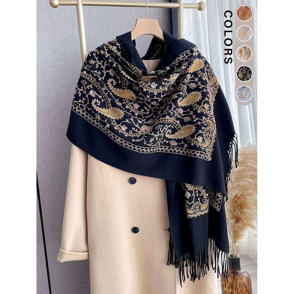 Pashmina Cashmere Feel Blend Mujer Bufanda Scarves Echarpes Embroider Flower Cape Thick Warm Poncho Kerchief Scraf Z260226