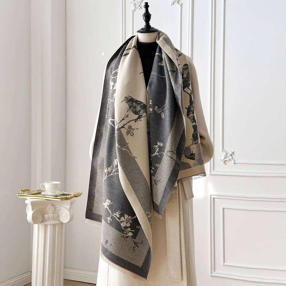 Luxury Women's Faux Cashmere Scarf Warm Pashmina Blanket Poncho Fashion Print Thick Shawl for Autumn Winter Z260226