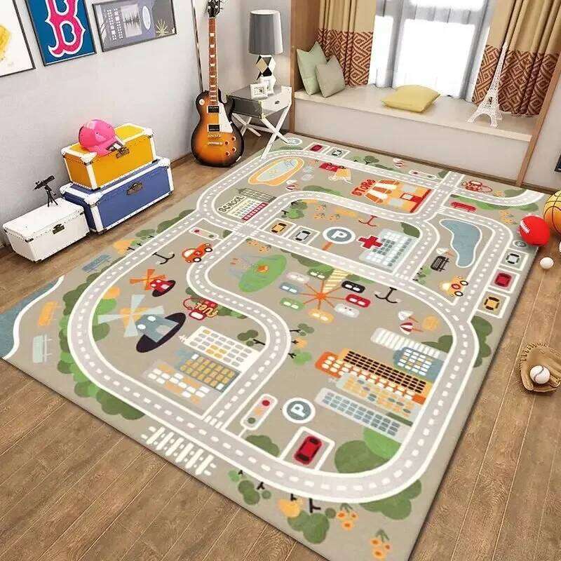 VIKAMA Road Rug Kid Play Playroom Toy Car Mat Kids Carpet City Map for Bedroom Classroom Home Decor H260226