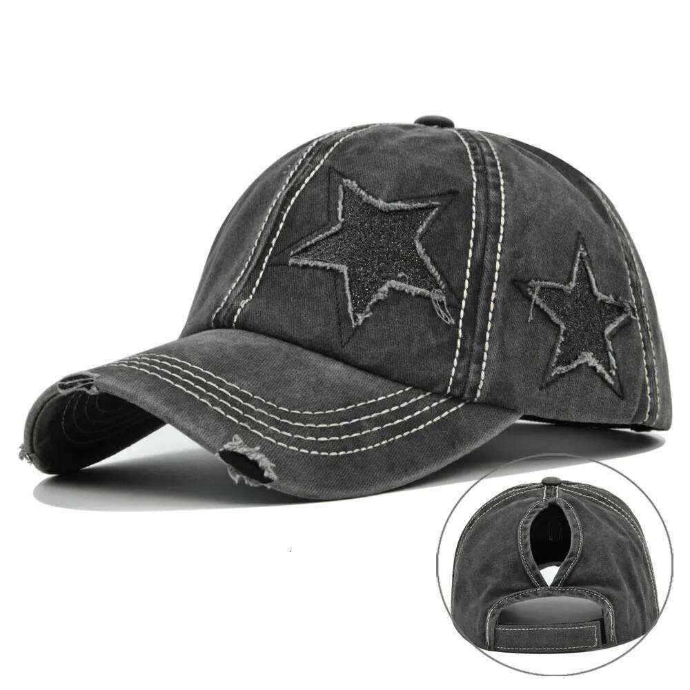 2024 New High Ponytail Baseball Cap for Women Snapback Hat Bone Hip Hop Adjustable Distressed Star Dad Hats Casquettes Femmes Z260226