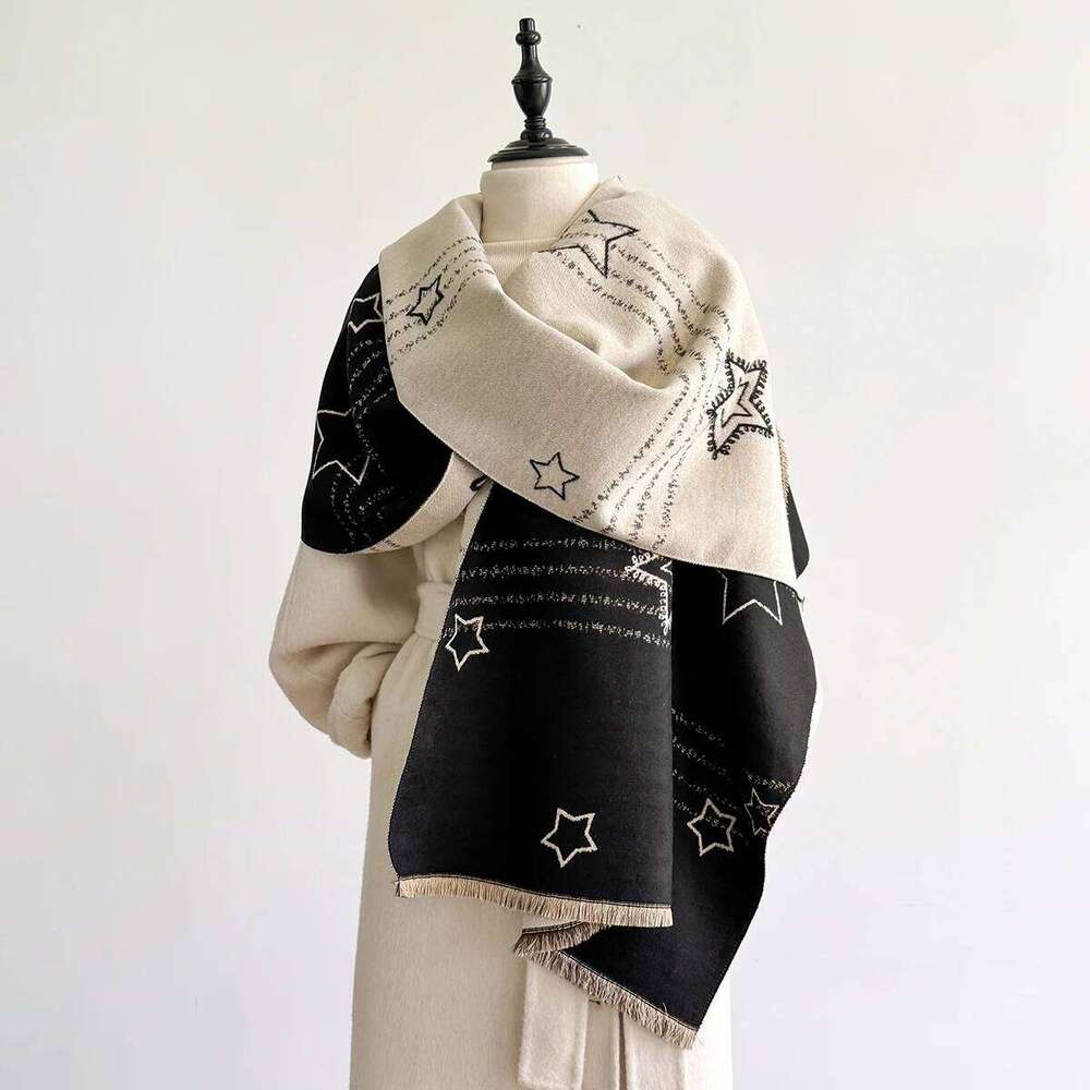 Women Fashion Scarves Star Pattern Poncho Imitation Cashmere Winter Warm Shawl Wraps Female Thick Pashmina Blanket Bufanda Z260226