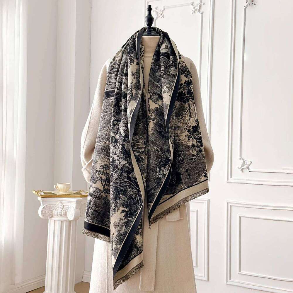 New Retro style Cashmere Women's Castle Print Double sided Winter warm Pashmina Shawl, Blanket like Poncho Scarf Z260226