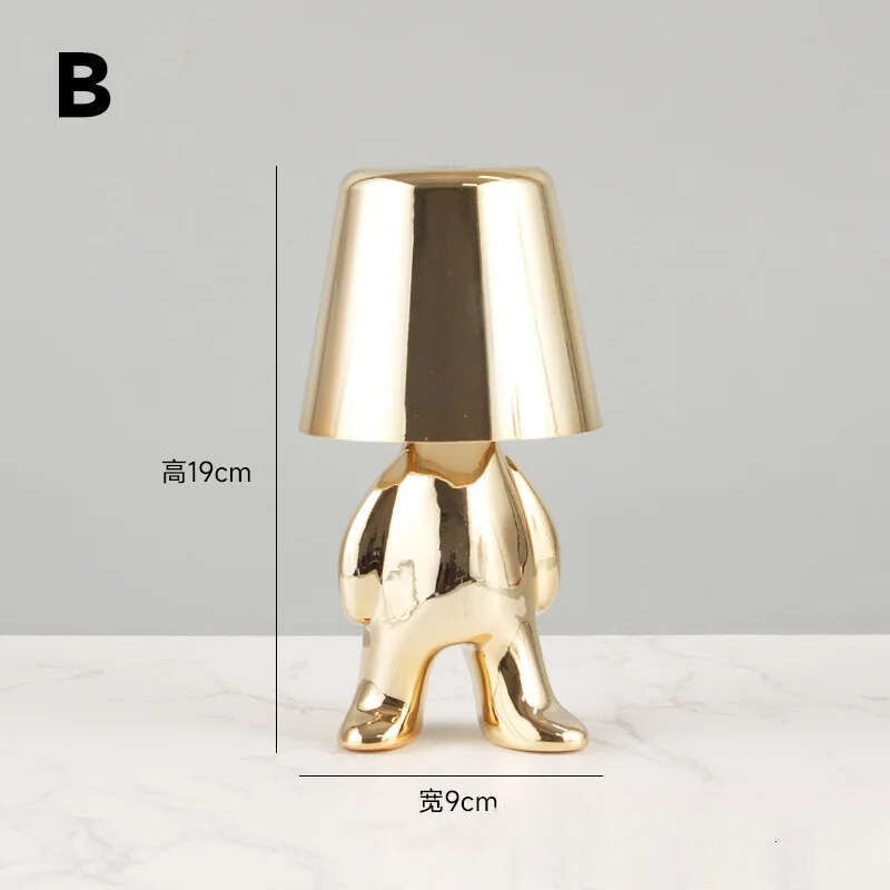 Gold Man Thinking Figurine Night Bar Coffee Shop Decor Atmosphere Light Bedside Table Lamp Z260227