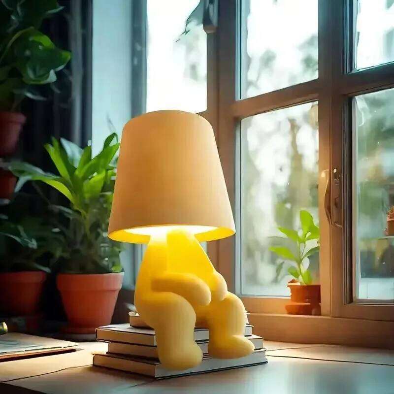 Thinker Flocking Bedroom Resin Rechargeable Table Lamp Night Light Desktop Decorative Ornament Cute Minimalism Lights Z260227