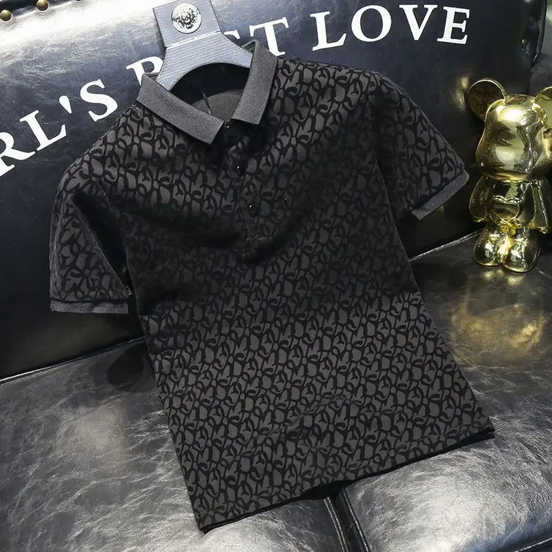Golf Shirt CROP TOP Trend Short Sleeved Men Summer Self Cultivation Tops Leisure Jacquard Ins Lapel Collar Button Slim 260227