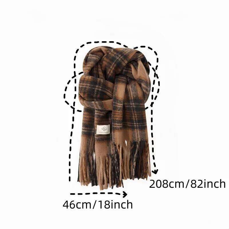 Caramelized Plush Cozy Thermal Scarf Thick Vintage Classic Tartan Shawl Wrap for Autumn Winter 2025 Trends Z260226