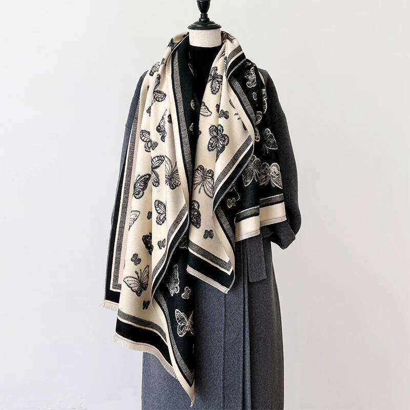 New Butterfly Design Winter Warm Cashmere Jacquard Scarves High Quality Women Thicken Wrap Shawl Ladies Wool Pashmina Scarf Z260226