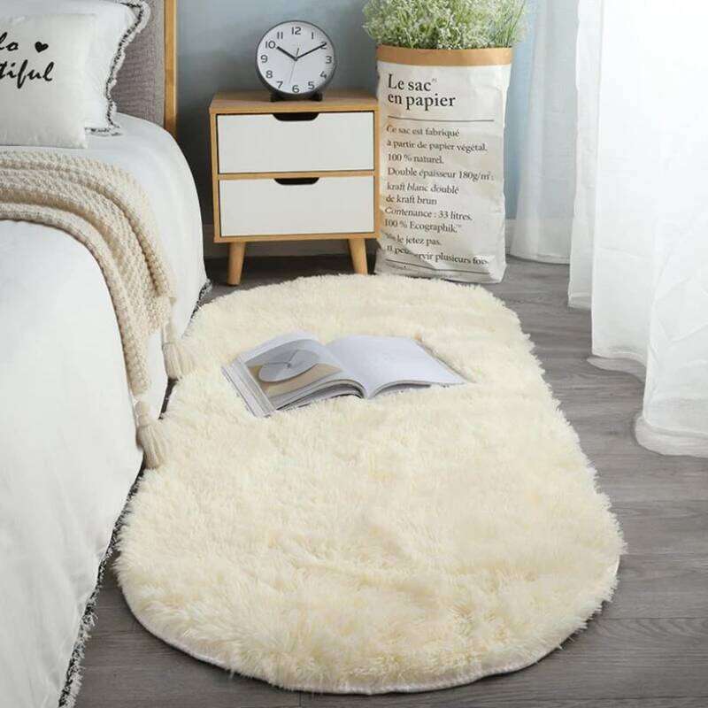 VIKAMA Oval Soft Silkly Plush Carpet Modern Home Decor Living Room Sofa Coffee Table Floor Rug Girl Bedroom Foot Mat H260226