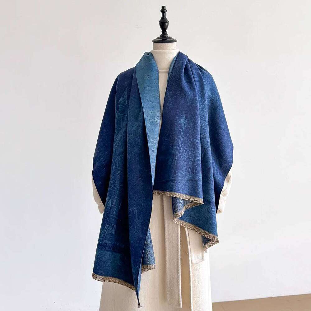 Two Sided Print Scarf Soft Warm Fringe Imitation cashmere Shawl Autumn and Winter Outdoor Coldproof Windproof Blanket Z260226