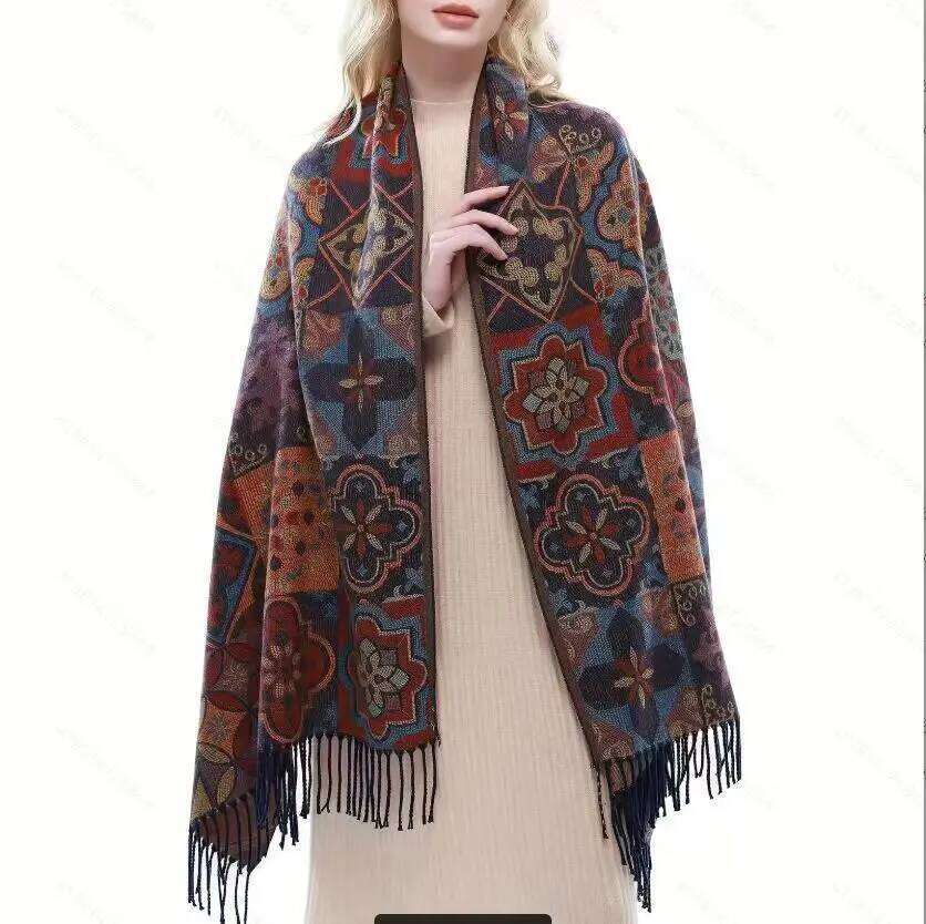 Vintage Ethnic Print 65x180cm Fringe Scarf Middle East Style Faux Cashmere Shawl for Photography and Winter Warmth Z260226