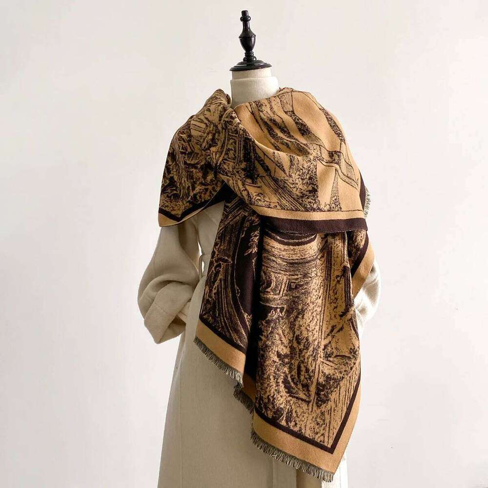 New Luxury 2-Sided Imitation Cashmere Scarf - Ultra Soft Women's Winter Thickened Jacquard Wrap Shawl with Stylish Patterns Z260226
