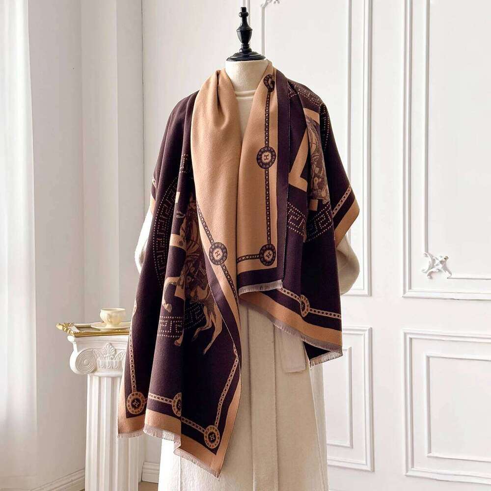 2025 New Women's Horse Print Faux Cashmere Fall Winter Thickened Fashion Warm and Versatile Scarf Shawl Z260226