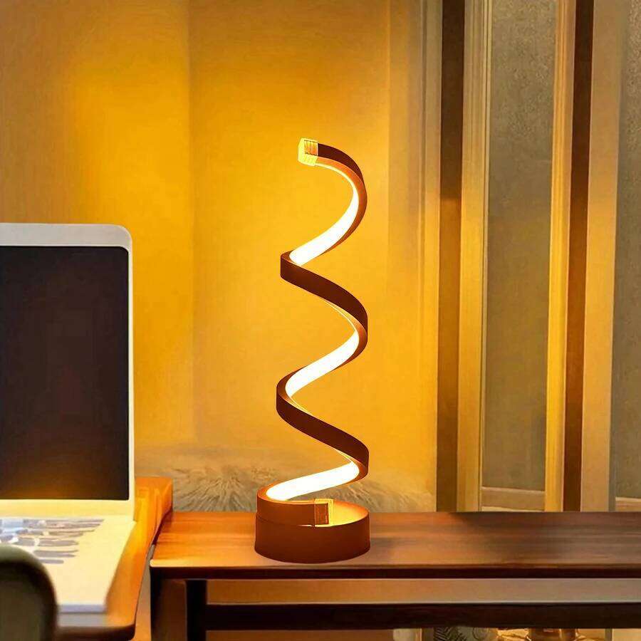 Modern LED table light with USB - adjustable brightness, warm white light, spiral design, suitable for bedroom, living room, off Z260227
