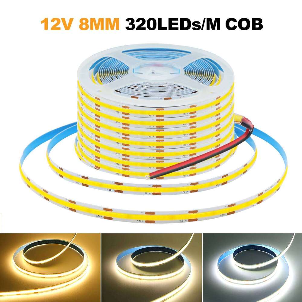 DC12V COB Strip 8MM 320LEDs/m Flexible Tape Ribbon 3000K 4000K 6000K High Density FOB LED Lights Kitchen Room Decor Z260226