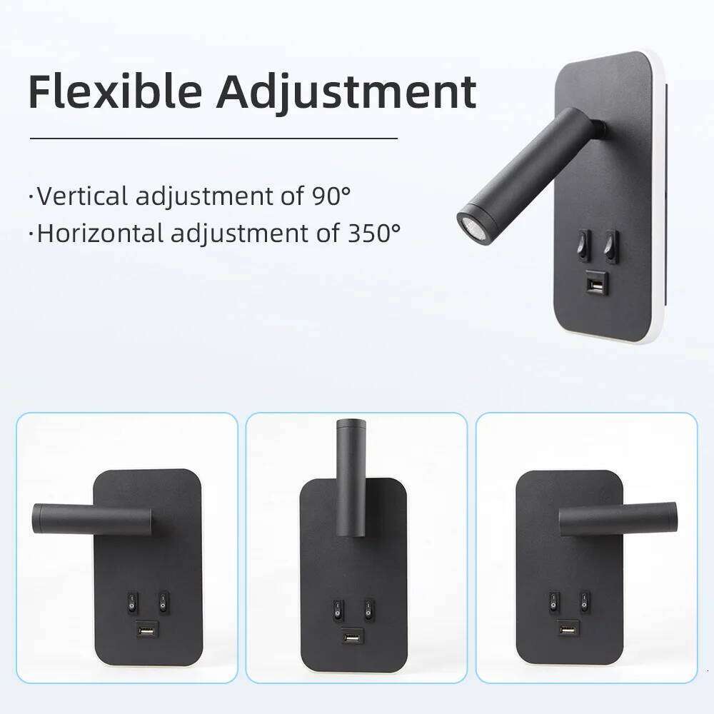 Lamp with Chargeable USB Port Bedside LED Reading Bedroom Lights Rotatable Head Wall Sconce for Living Room Home Decor Z260227