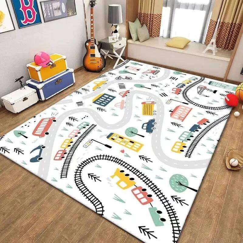 VIKAMA Road Rug Kid Play Playroom Toy Car Mat Kids Carpet City Map for Bedroom Classroom Home Decor H260226