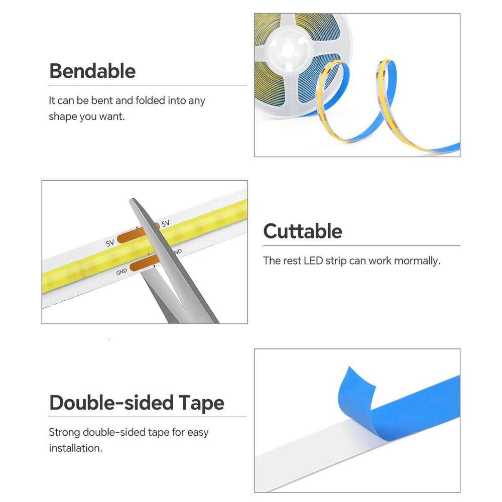 Double Tap Vibration Sensor Switch USB 5V COB LED Strip Light 320LEDs/m For Bathroom Makeup Mirror Backlight kitchen Lighting Z260226