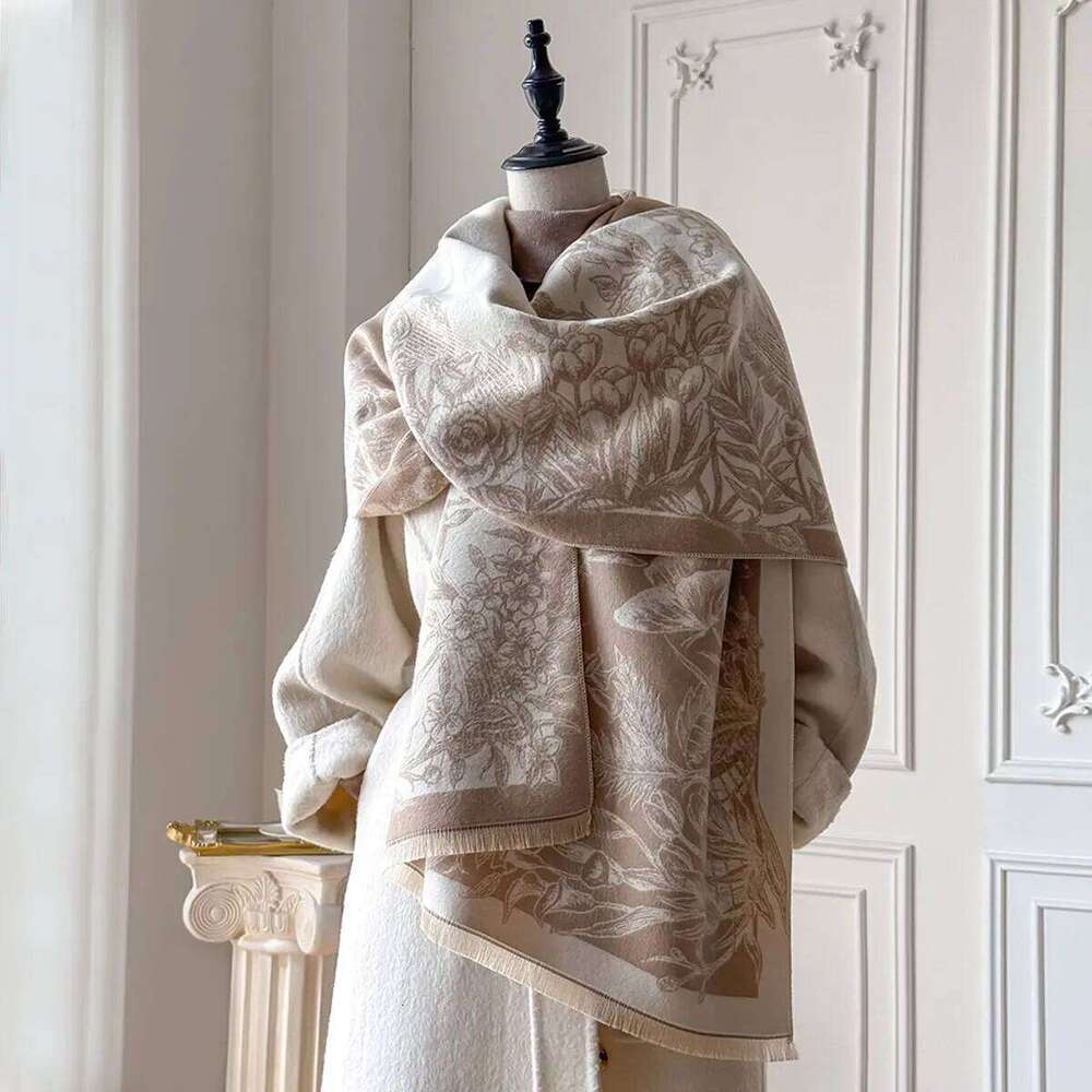 Elegant Flower Butterfly Imitation Cashmere Soft Warm Fringe Shawl New Autumn Winter Coldproof Windproof Blanket Scarf Z260226