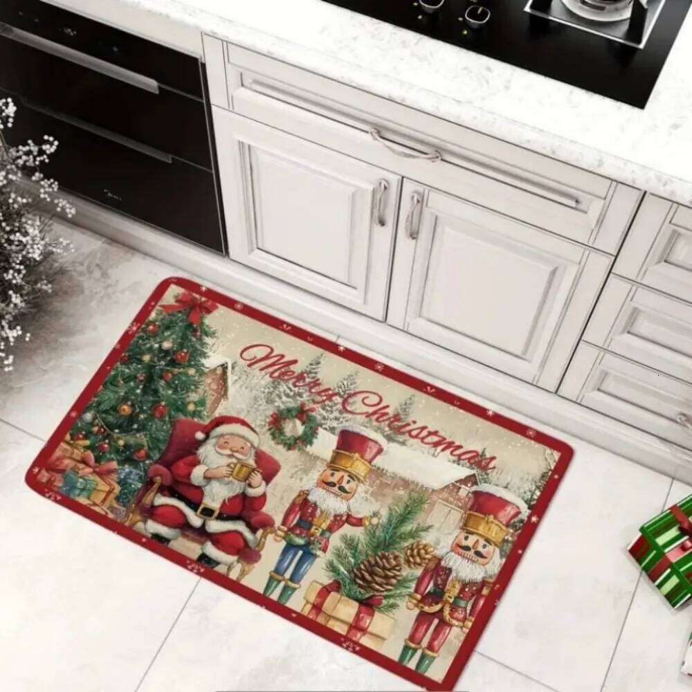 VIKAMA Christmas Cartoon Retro Print Mat, For Entrance, Kitchen Bathroom. Non-Slip, Dirt-Proof & Washable Carpet, Home Decor H260226