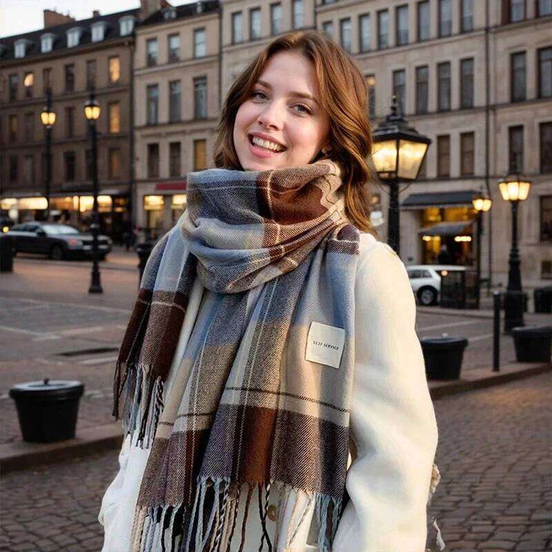 New Checkered Women's Winter Scarves Cashmere Woman Ladies Scarf Warm XWJ10 Z260226