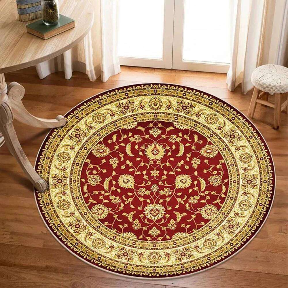 VIKAMA Round Turkish Bohemian Persian Rug Vintage Living Room Sofa Coffee Table Carpet for Bedroom Home Decor H260226