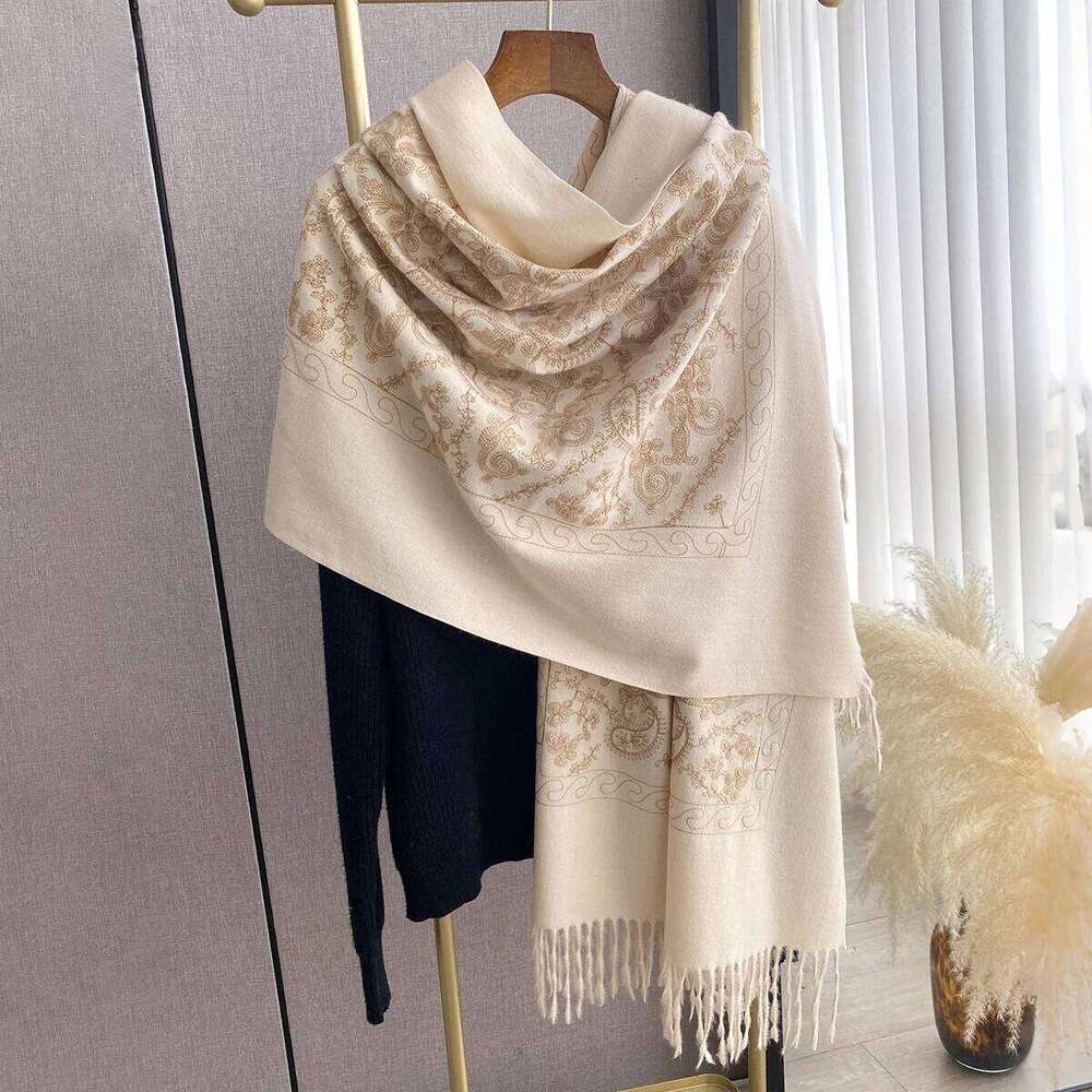 Luxury Design Winter Embroidery Cashmere Scarves High Quality Women Thicken Tassels Wrap Shawl Ladies Warm Wool Pashmina Scarf Z260226