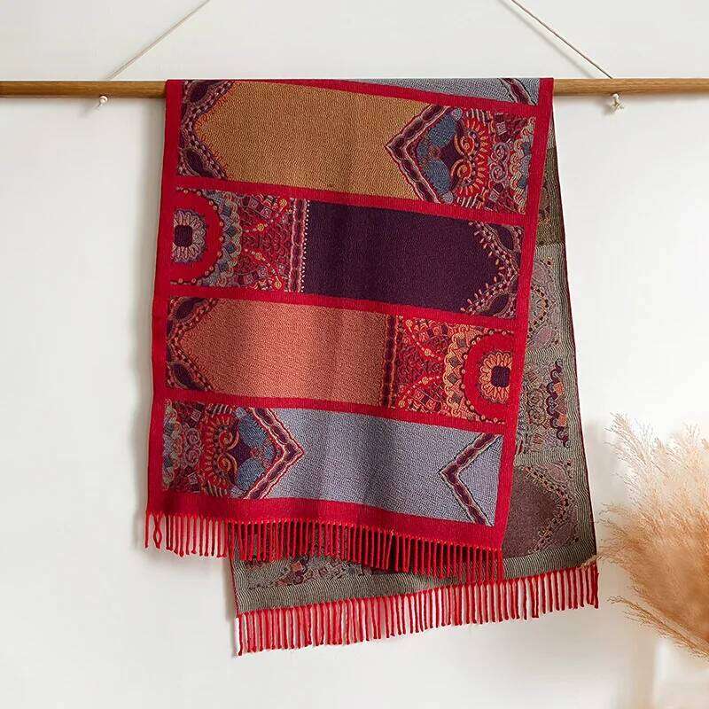 New Luxury Brands Ethnic style Two-Sided Cashmere Soft Warm Fringe Pashmina Shawl Winter Coldproof Windproof Blanket Scarf Z260226