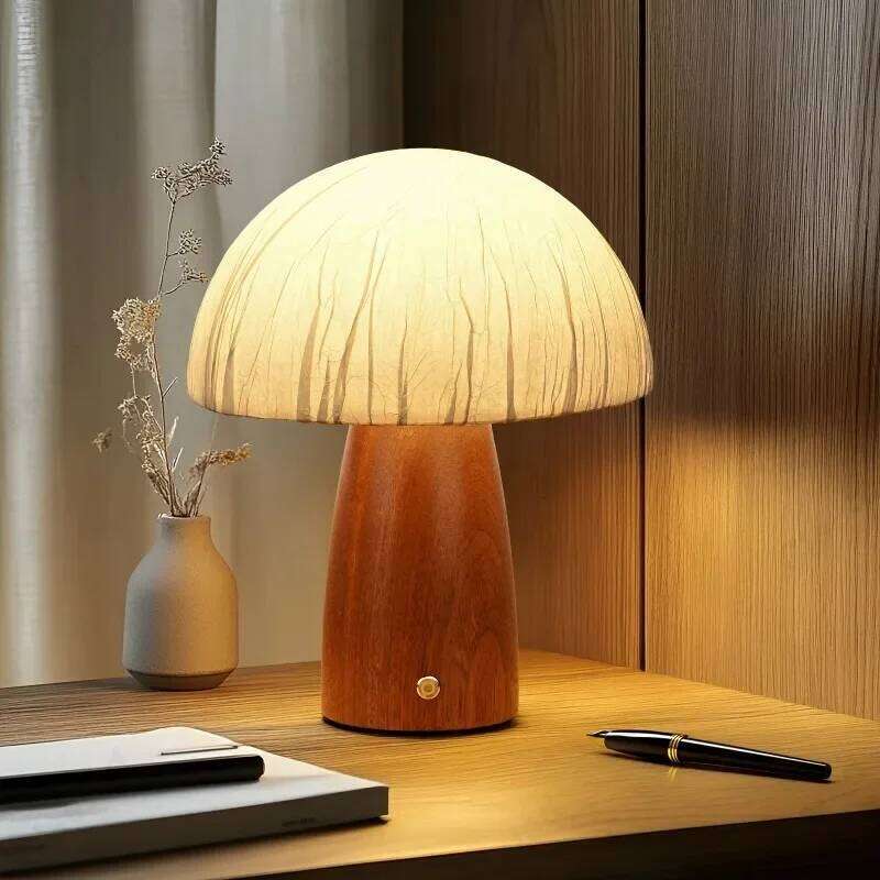 Creative New LED Wooden Mushroom Small Table Lamp Bedroom Bedside Solid Wood Atmosphere Decoration Lighting Fixture Z260227