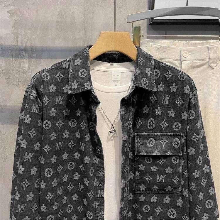 Denim 2025 Spring/Autumn New Trendy Brand Casual Stylish Retro Personalized Printed Work Shirt Jacket For Men
