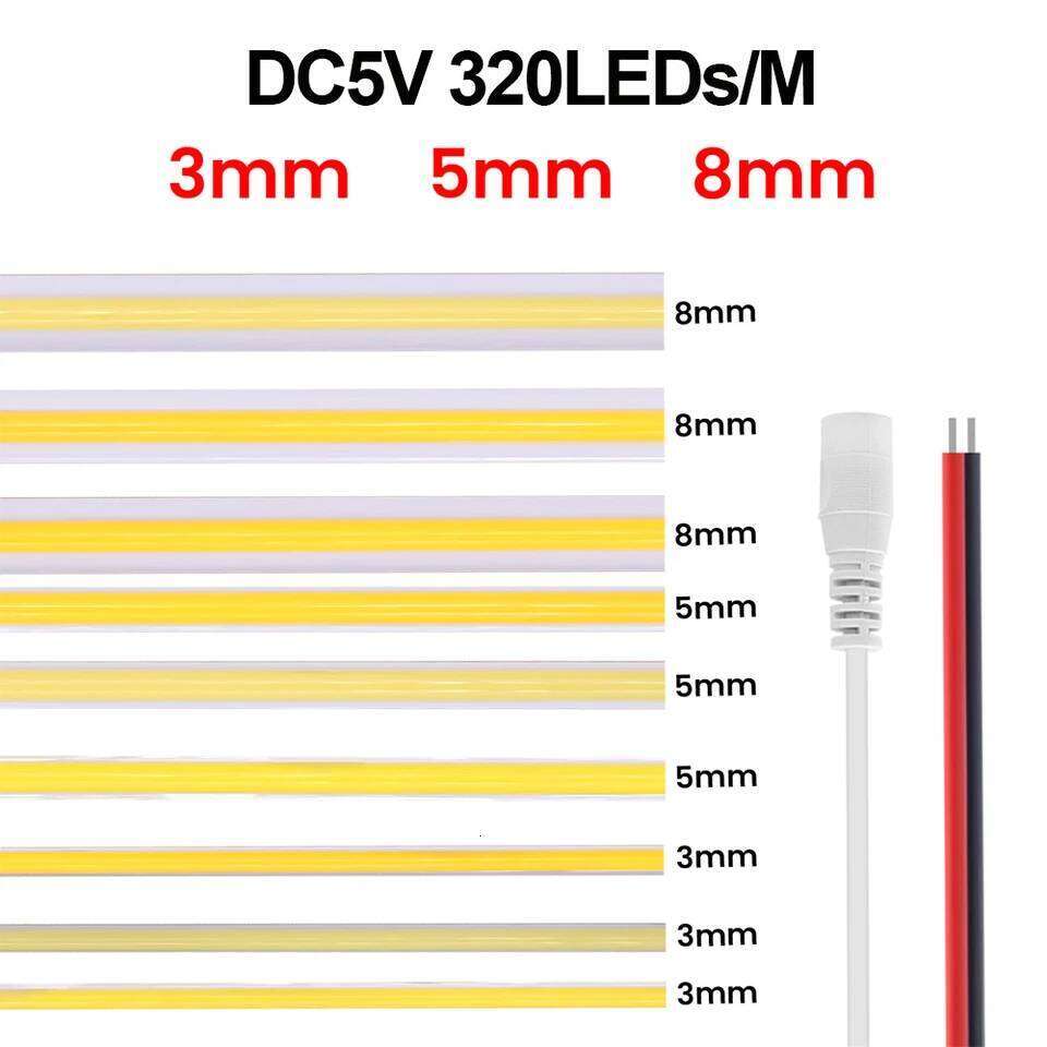 DC5V 12V COB 3MM 5MM 8MM 320LEDs/m FOB Light Bar 3000K 4000K 6000K Flexible Ribbon Rope Cob LED Strip Linear Lighting Z260226