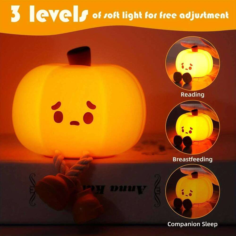 Halloween Pumpkin Night Light - Cute Silicone Touch Lamp with Dimmable Glow, Timer Bedside Safe Decor for Kids & Nursery Z260227