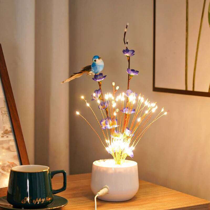LED and Flower Table Lamp, Lily Color Bird Potted Tree Lights, for Holiday Valentine'S Mother Day Gifts Home Decor Z260227