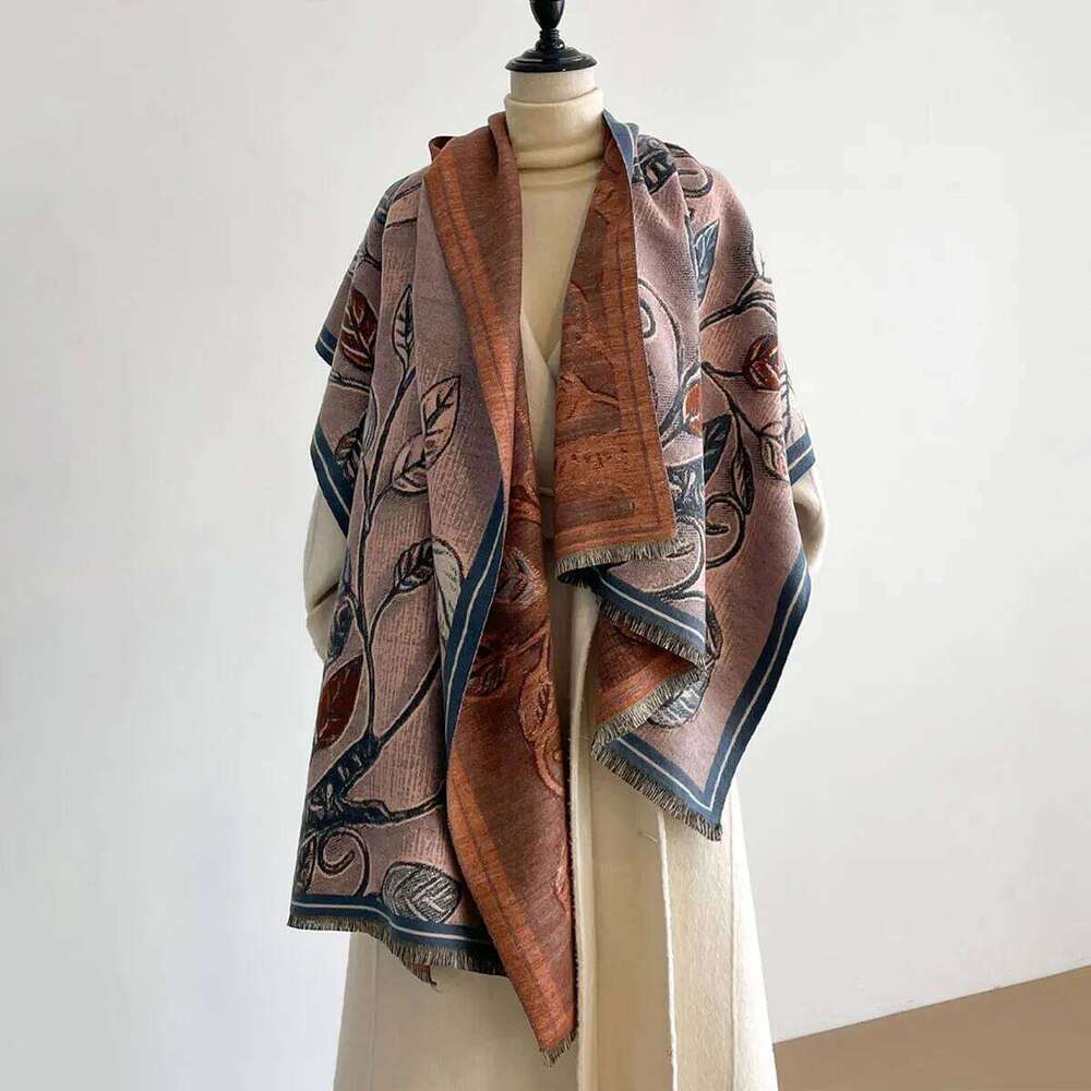 Women Latest Design Winter Two-Sided Jacquard Leaf Pattern Imitation Cashmere Scarves High Quality Thicken Wrap Shawl Ladies Z260226