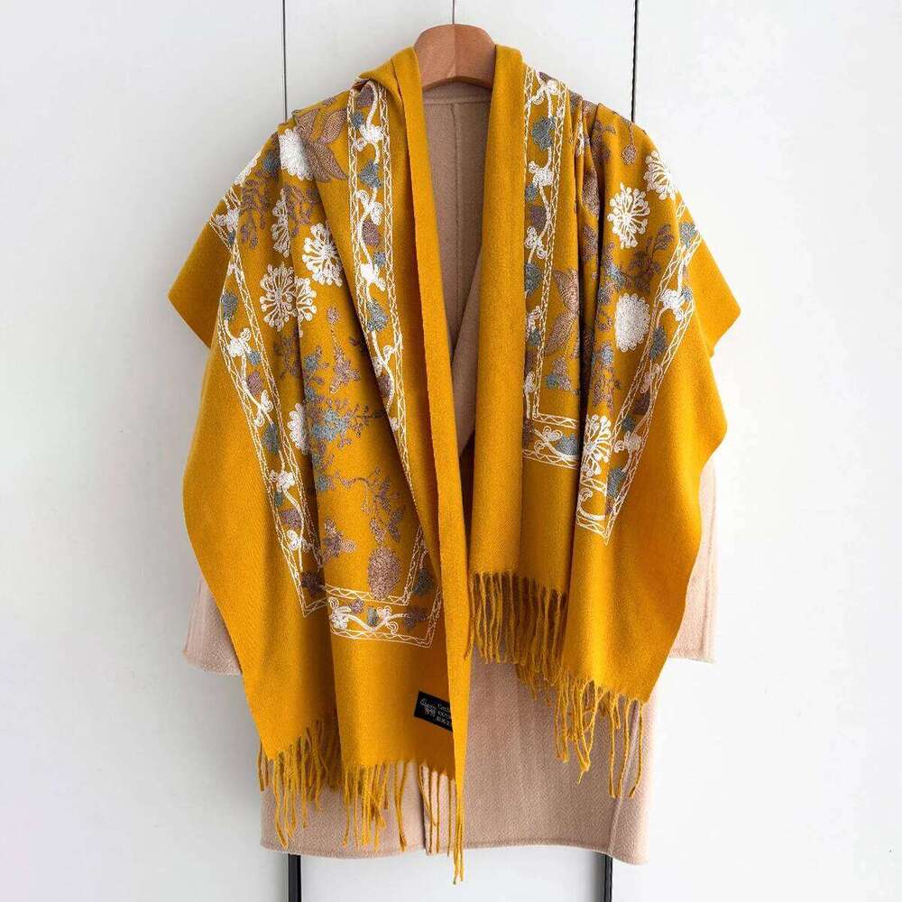 Many Colors Floral Warm Scarf For Women 70*210cm Luxury Faux Cashmere Shawl Winter Thick Pashmina Tassels Poncho Elegant Wrap Z260226
