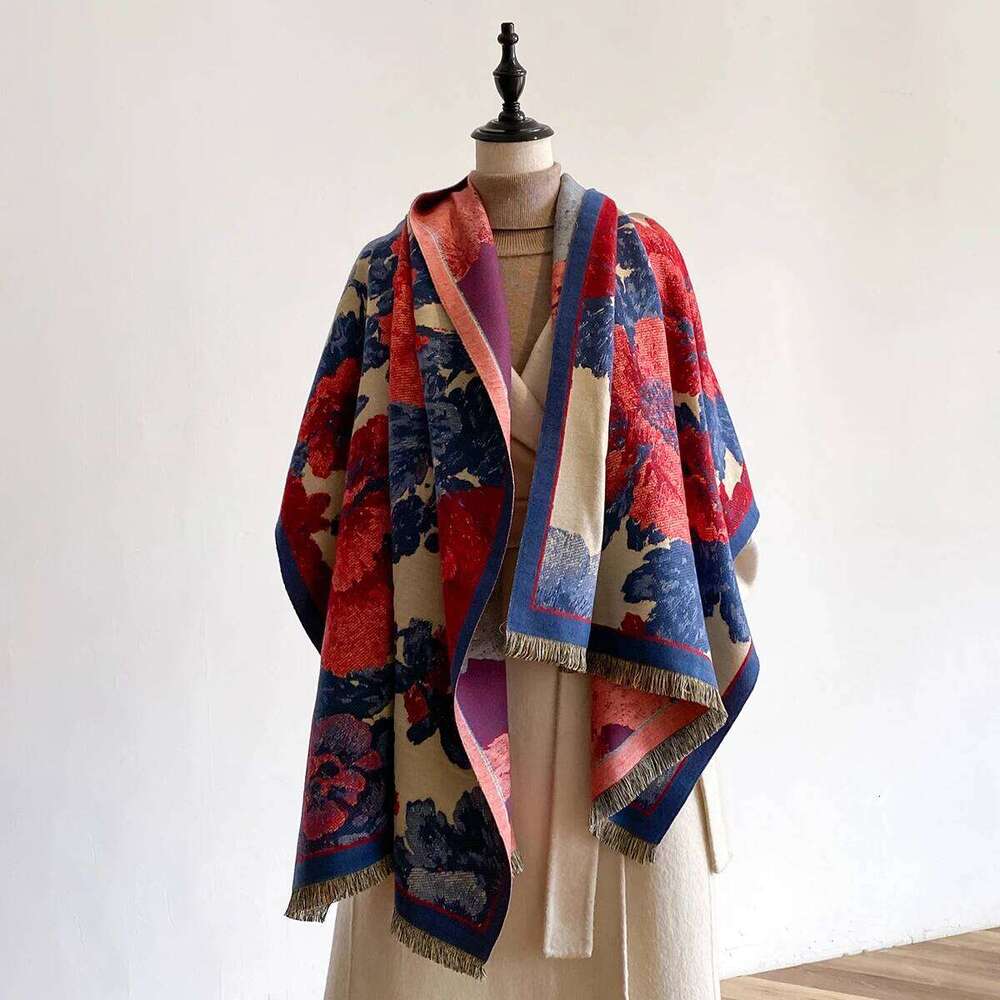 Women Winter Thick Warm Faux Cashmere Fashionable Luxurious Blanket Scarf Patterned with Design Z260226