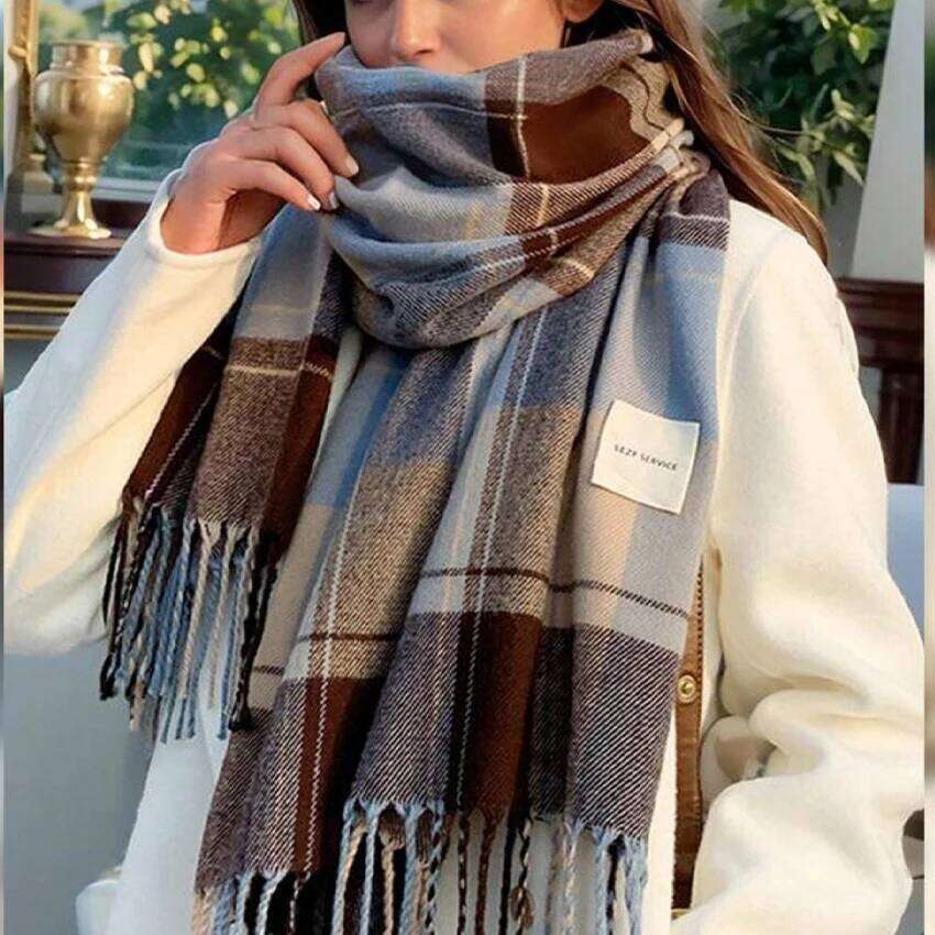 1 pc Fashionable warm British scarf for autumn winter, retro and versatile plaid tassel shawl neck scarf, suitable Z260226