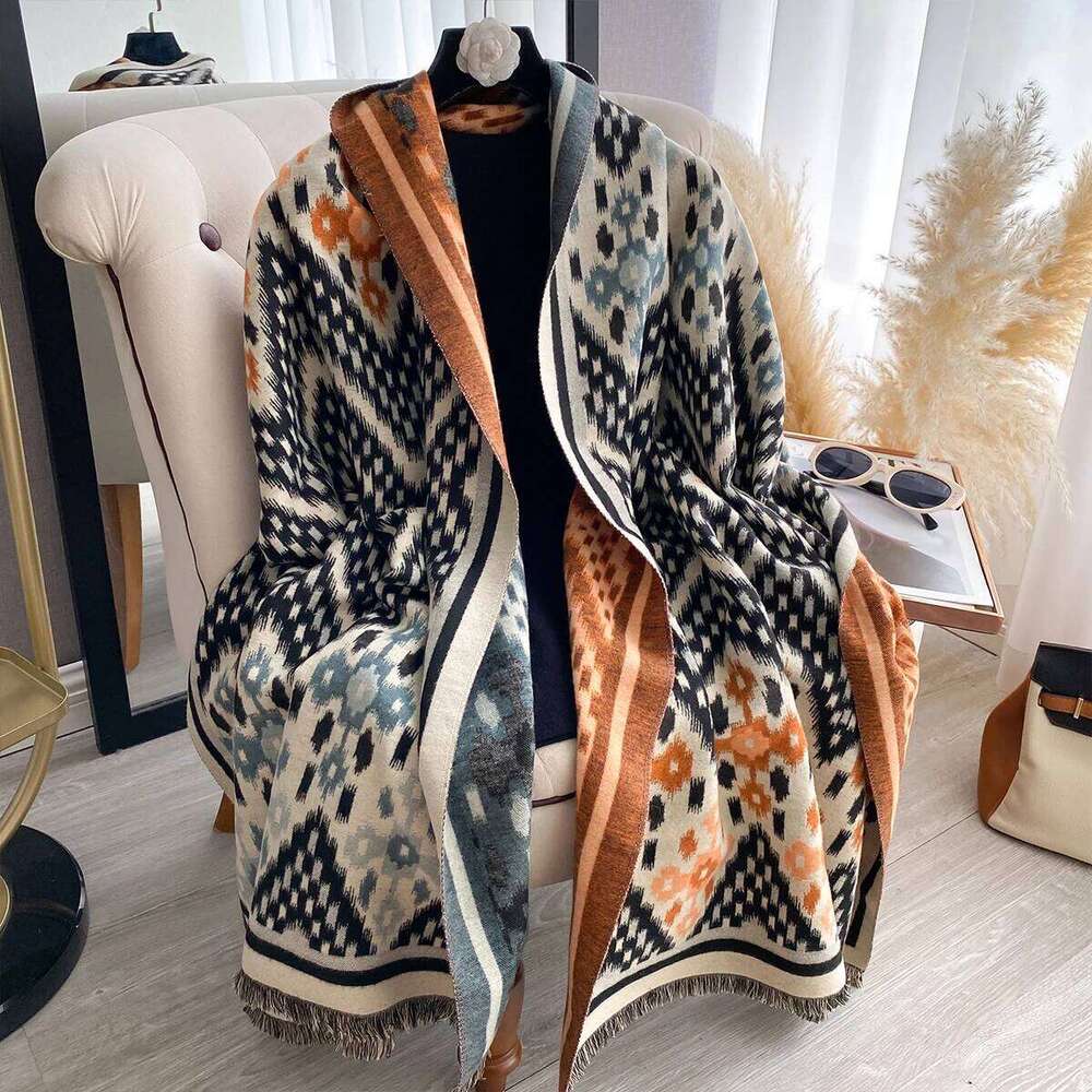 Women New Two Sided Print Imitation Cashmere Scarf Soft Warm Pashmina Shawl Autumn Winter Coldproof Windproof Blanket Z260226