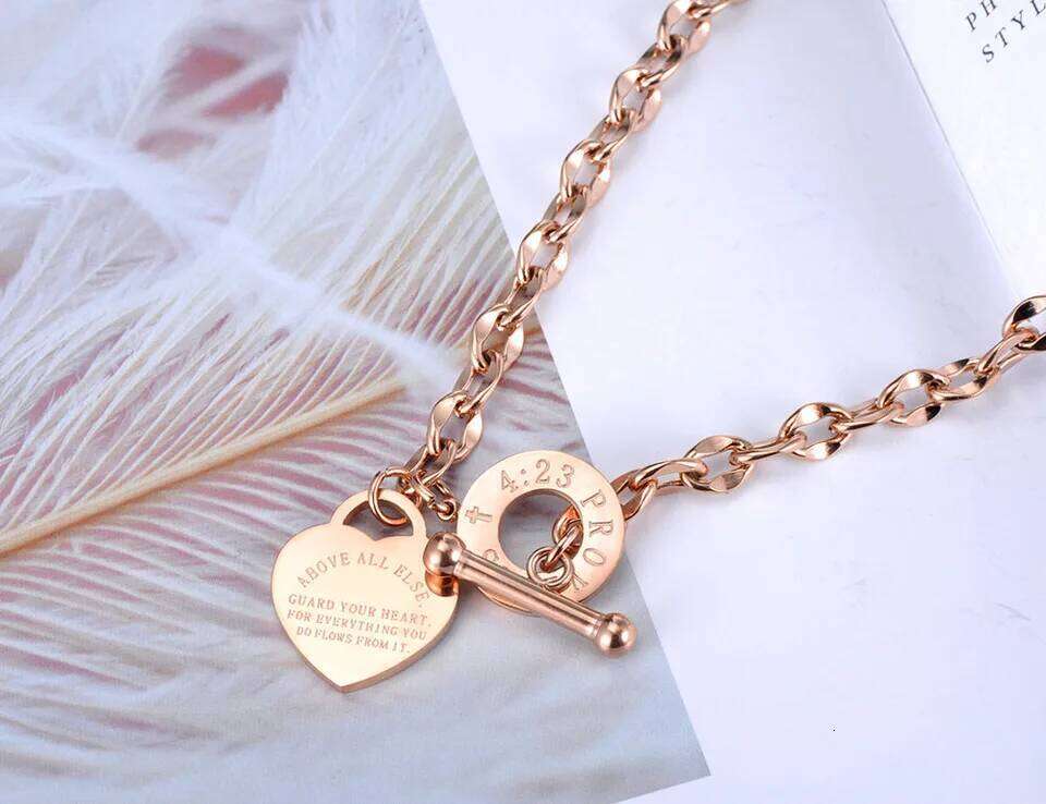 Titanium Stainless Steel Heart Charm Pendant Necklaces Jewelry Classic Love Bible Proverbs O Chain Necklace