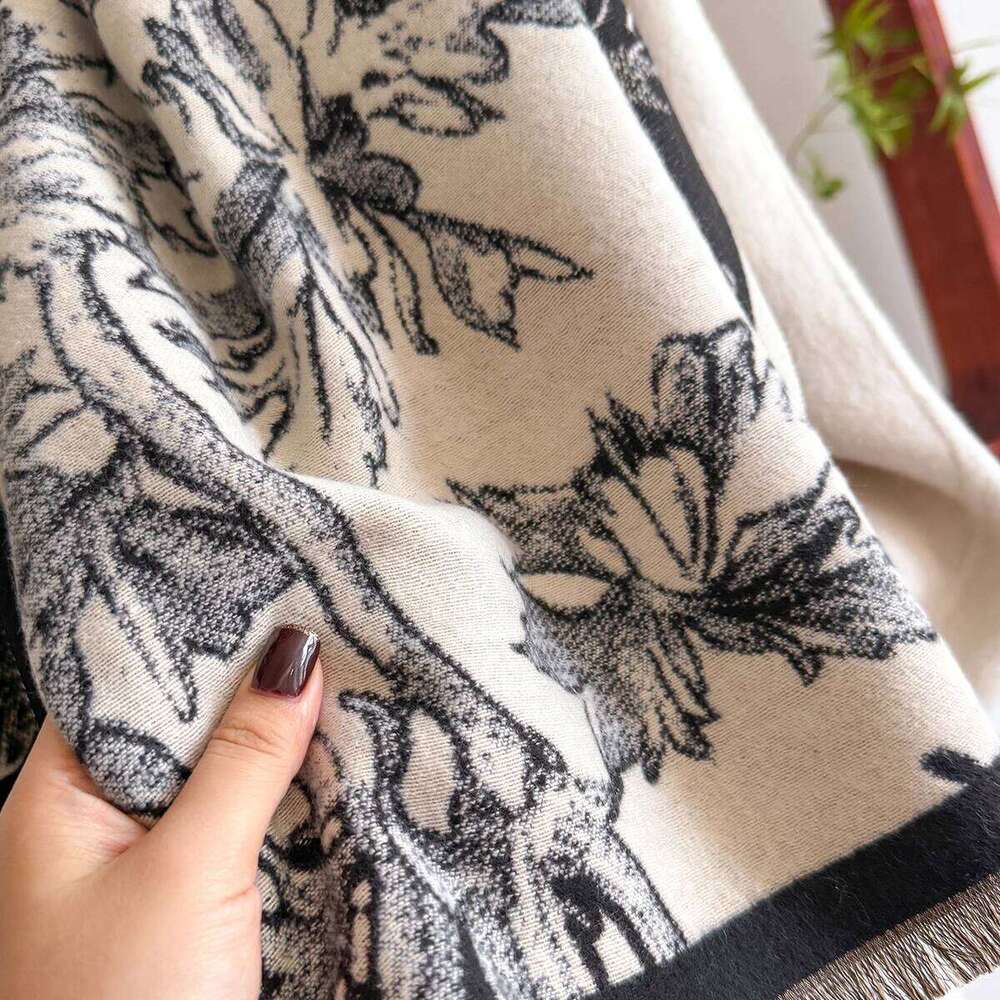 Elegant Floral Jacquard Pashmina Shawl for Women Winter Thick Warm Double Sided Tassel Design Coldproof Windproof Blanket Scarf Z260226