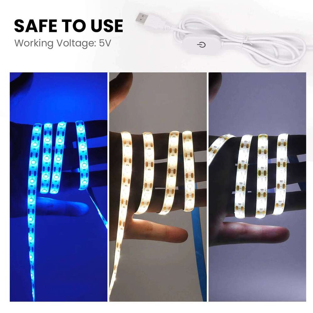 DC 5V USB Led Strip With Touch Dimmer/ON/OFF Switch TV Backlight Flexible Ribbon Tape Lamp For Home Decor White/Warm White/Blue Z260226