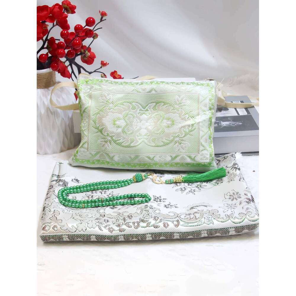 Rug With Prayer Beads and Portable Bag Muslim Gift Islamic Soft Mat Gifts Set Turkish Carpet For Ramadan Eid Hajj H260226
