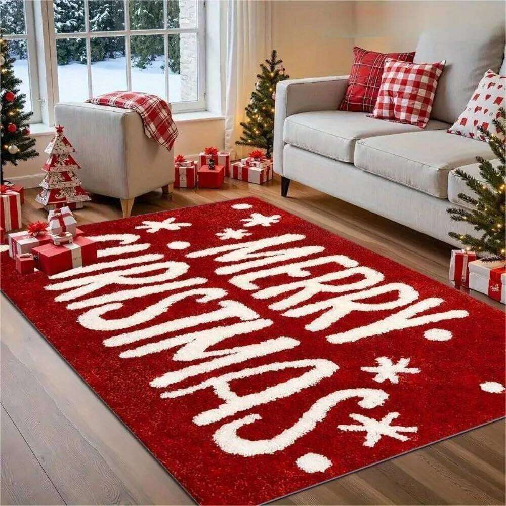Red Christmas Carpet 3D "MERRY CHRISTMAS" Rug Snowflake Gift Living Room Home Decoration Festive Floor Mat Rugs for Bedroom H260226