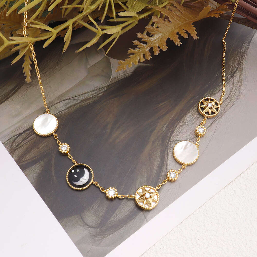 Black Agate and White Shell Necklace Designer Moon Compass Women's Necklace Niche Designer Octagonal Star Jewelry