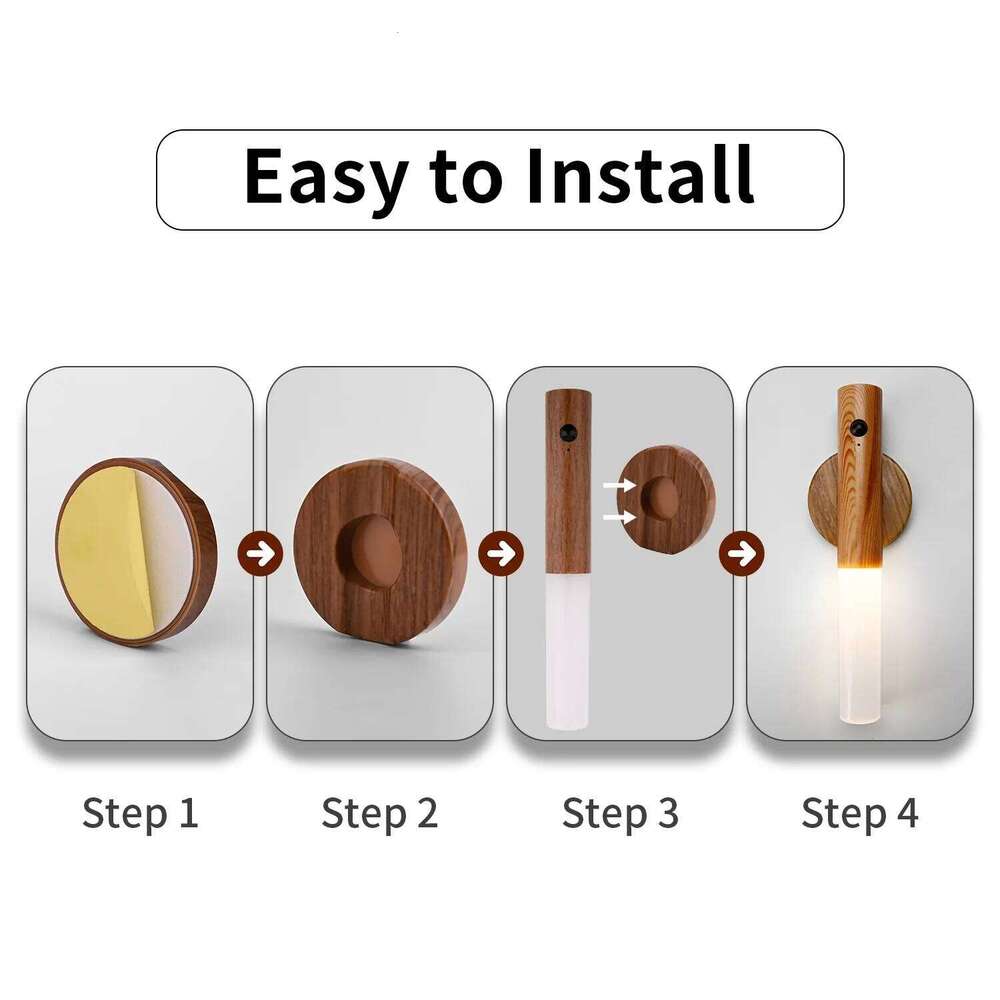 Intelligent Motion Sensor USB Rechargeable Wooden Magnetic LED Lamp Human Induction Cabinet Wardrobe Lighting Night Light Z260227