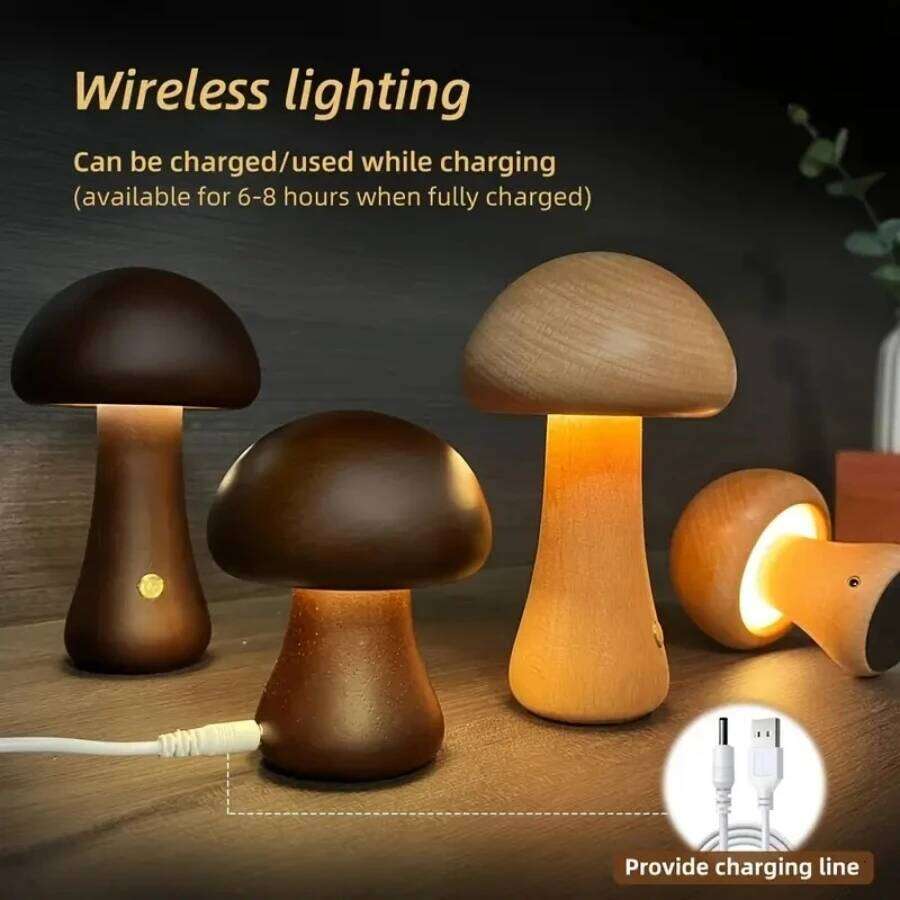 Led Light Touch Switch Wood Dimmable Mushroom Table Lamp For Bedroom Sleeping Night Lamps Z260227