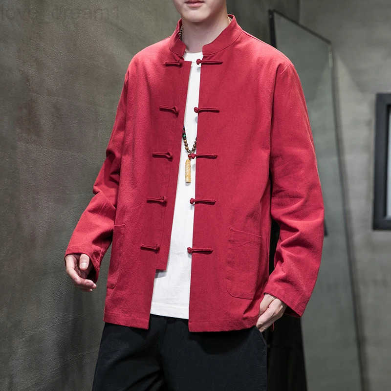 2024 Black White Chinese Shirt Man Cotton Linen Tang Suit Top Spring Autumn Long Sleeve Kung Fu Shirt Traditional Men Blouses H260227