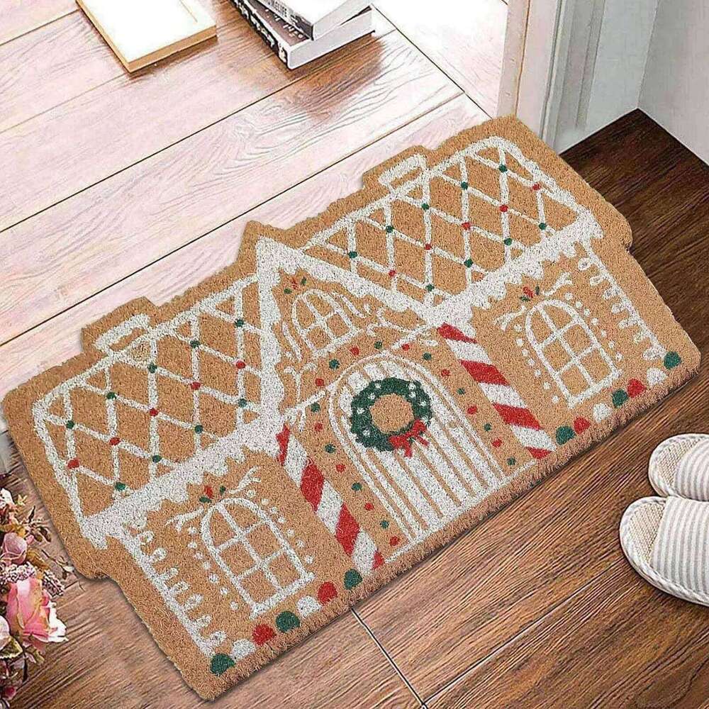 Gingerbread House Entrance Door Non-Slip Rug Festive Atmosphere Winter Mat for Bathroom Christmas Decoration H260226