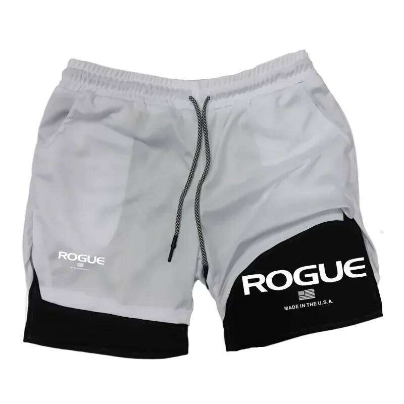 Rogue Gyms Fitness Men Summer Sportswear 2 in 1 Double-deck Compression Shorts Male Sports Tracksuits Track Joggers Short H260226