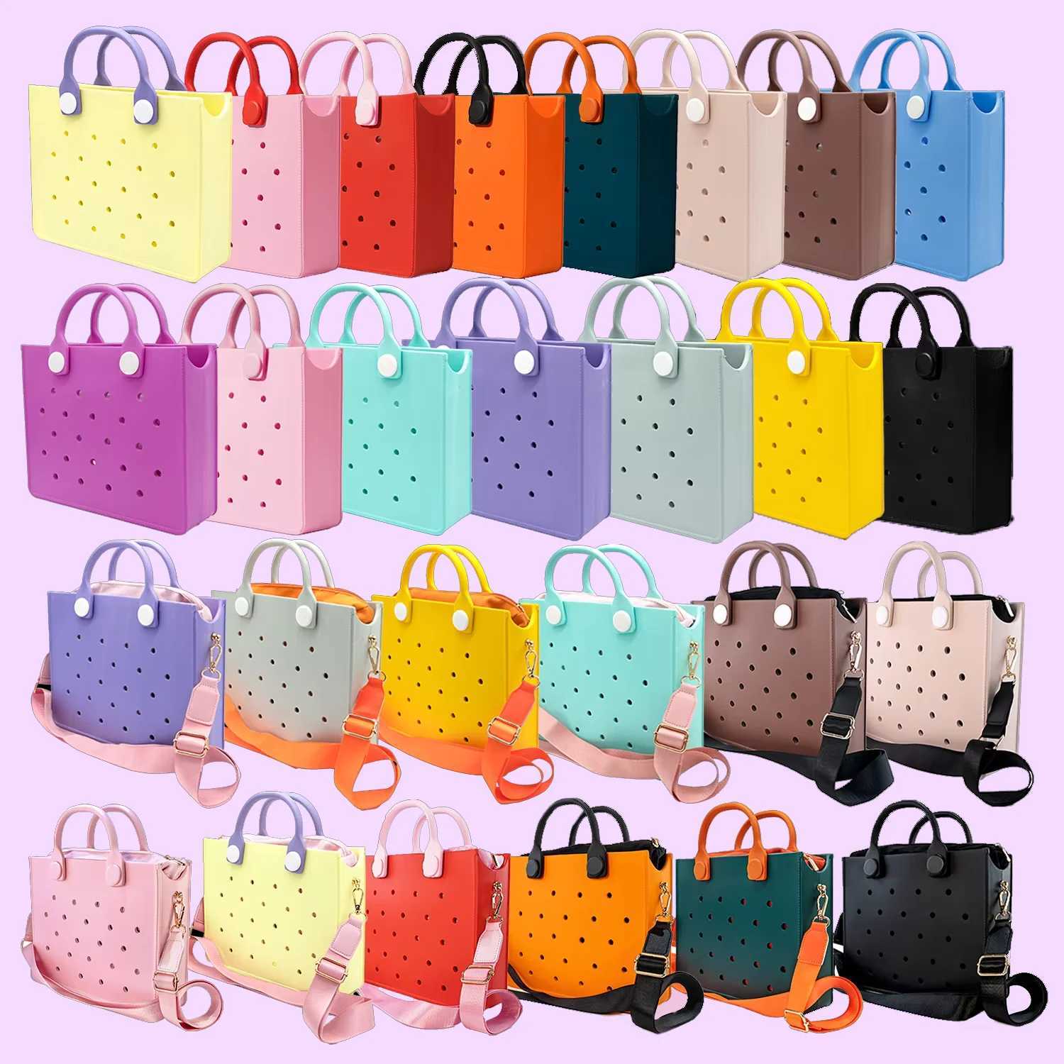 Fashion Storage EVA Large Leather Shoulder Bag Beach Tote Travel Handbag Storage for Women Casual Waterproof Bag Hole Fit Charms Z260227